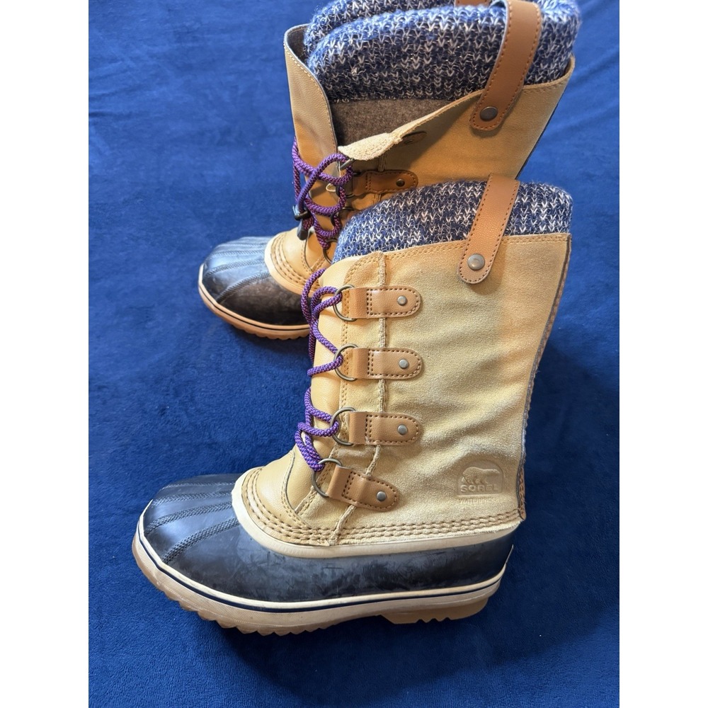 Sorel Joan of Arctic Knit Waterproof Winter Boots Womens Size 5 Beige Suede